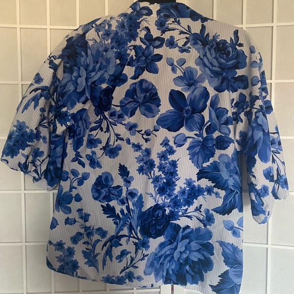 Ann Taylor Blue Floral Tie Blouse - Picture 3 of 4
